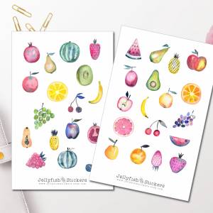 Früchte Sticker Set | Bunte Aufkleber | Journal Sticker | Essen Sticker | Planersticker | Sticker Kochen, Küche, Obst, S Bild 1