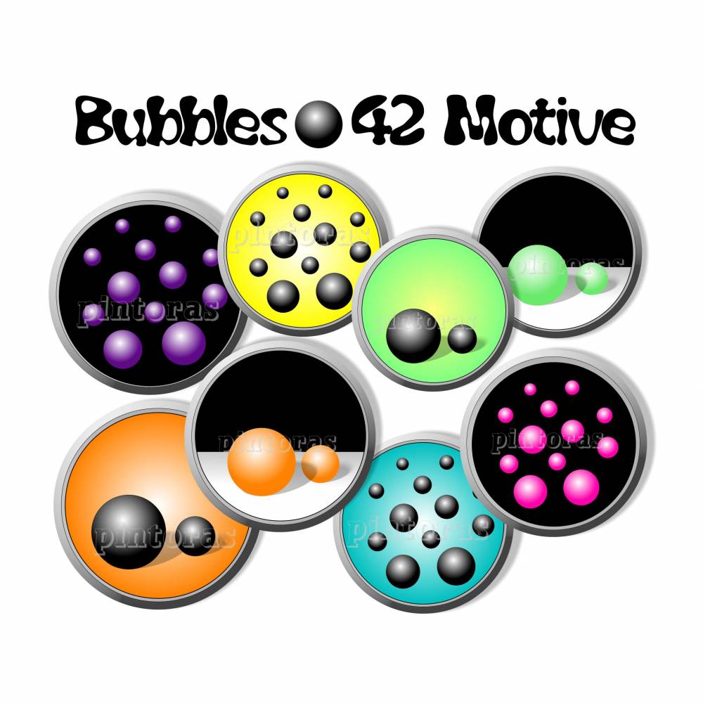 Cabochon-Vorlagen Bubbles, bunte Kugeln, 3D-Optik, Muster, 42 Motive zum Ausdrucken Bild 1