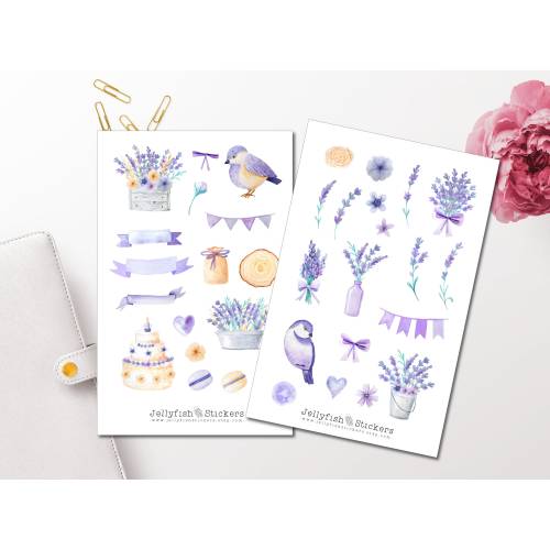 Lila Lavendel Sticker Set | Florale Aufkleber | Journal Sticker | Planer Sticker | Sticker Pflanzen | Sticker Natur, Gar
