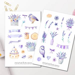 Lila Lavendel Sticker Set | Florale Aufkleber | Journal Sticker | Planer Sticker | Sticker Pflanzen | Sticker Natur, Gar Bild 1