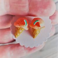 Eis Melone Ohrstecker Ohrringe handmodelliert  aus Fimo Ohrschmuck aus Polymer Clay Bild 2