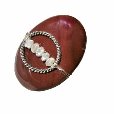 Ring weinrot mit 40 x 28 mm großem Stein Mookait und Keshi Hippy boho chic Geschenk für sie  