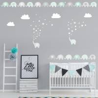 165 Wandtattoo Elefanten mint Wolken Sterne weiß grau - in 6 Größen - schöne Kinderzimmer Sticker Bild 2
