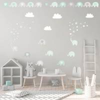165 Wandtattoo Elefanten mint Wolken Sterne weiß grau - in 6 Größen - schöne Kinderzimmer Sticker Bild 3