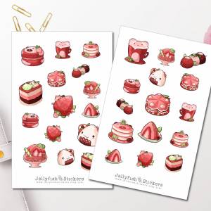 Erdbeer Desserts Sticker Set | Essen und Trinken Aufkleber | Journal Sticker | Planer Sticker, Sticker Café, Süßes, Erdb Bild 1