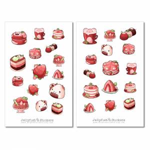 Erdbeer Desserts Sticker Set | Essen und Trinken Aufkleber | Journal Sticker | Planer Sticker, Sticker Café, Süßes, Erdb Bild 2