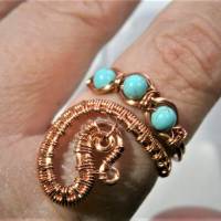 Ring handgemacht mit Türkis Spiralring Paisley verstellbar Kupfer rosegoldfarben wirework Daumenring Bild 2