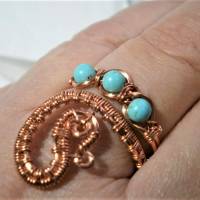 Ring handgemacht mit Türkis Spiralring Paisley verstellbar Kupfer rosegoldfarben wirework Daumenring Bild 4