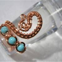 Ring handgemacht mit Türkis Spiralring Paisley verstellbar Kupfer rosegoldfarben wirework Daumenring Bild 5