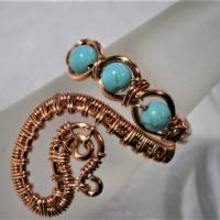 Ring handgemacht mit Türkis Spiralring Paisley verstellbar Kupfer rosegoldfarben wirework Daumenring Bild 6
