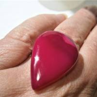 Ring pink mit 32 x 22 Millimeter Achat Stein Tropfen klein Designschmuck verstellbar Geschenk Bild 3