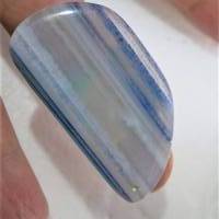 Ring blau grau gestreift handgefertigt mit 45 x 25 Millimeter großem Achat freeform Stein Designschmuck Bild 8