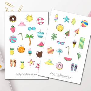Strand Gegenstände Sticker Set | Aufkleber | Journal Sticker | Planer Sticker | Sticker Icons | Sticker Urlaub | Sticker Bild 1