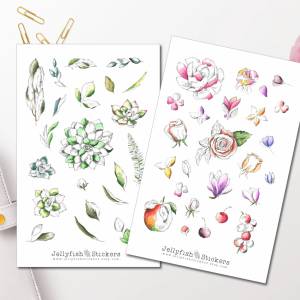 Floral Skizze Sticker Set | Aufkleber Garten | Journal Sticker | Sticker Blumen | Sticker Natur bullet journal sticker S Bild 1
