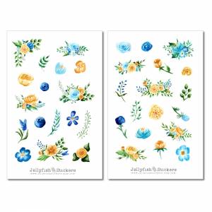 Blumen blau gelb Sticker Set | Florale Aufkleber | Journal Sticker | Garten Sticker | Planer Sticker | Sticker Floral, P Bild 2