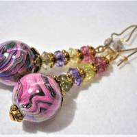 Ohrringe lila rosa marmoriert funkelnd violett grün handgemacht goldfarben Bild 6