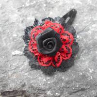 Spitze schwarz / rot mit Rose, Haarspange ,cosplay, Bild 1