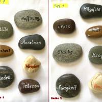 Stein Set mit Worten, Kieselstein Mantra, echte Kieselsteine von Hand beschriftet Bild 5