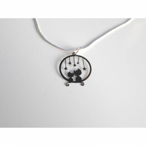 Schmuckset Filigran Katze mit Sternenregen  Halskette und Ohrhänger 925