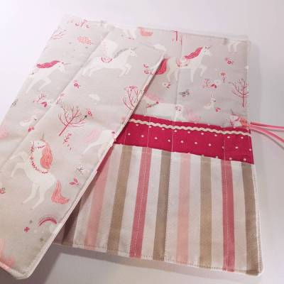 Rollmäppchen Einhorn für 28 Stifte – Stifterolle pink taupe weiß für Schule & Handarbeit