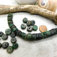 alte Serpentin-Perlen aus Mauretanien - Strang 23cm, 43 Perlen - 50g - wunderschöne dunkelgrüne Serpentin Rondelle Bild 1