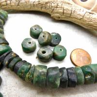 alte Serpentin-Perlen aus Mauretanien - Strang 23cm, 43 Perlen - 50g - wunderschöne dunkelgrüne Serpentin Rondelle Bild 2