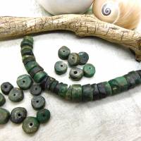 alte Serpentin-Perlen aus Mauretanien - Strang 23cm, 43 Perlen - 50g - wunderschöne dunkelgrüne Serpentin Rondelle Bild 3