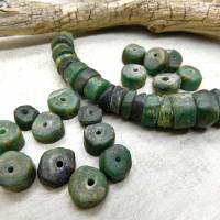 alte Serpentin-Perlen aus Mauretanien - Strang 23cm, 43 Perlen - 50g - wunderschöne dunkelgrüne Serpentin Rondelle Bild 4