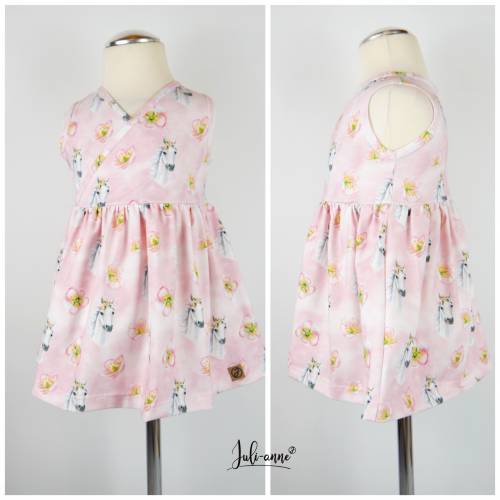 Sommerliches Kleid / Tunika "Belle" Wickeloptik Pferde & Blumen Rosa