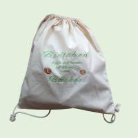 Baumwoll-Rucksack zum Brötchen holen, Brötchen-Tasche mit einem kreativen Spruch bestick, Baumwolle, Größe ca.38 x40 cm Bild 2