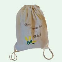 Baumwoll-Rucksack zum Brötchen holen, Brötchen-Tasche mit einem kreativen Spruch bestick, Baumwolle, Größe ca.38 x40 cm Bild 4