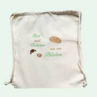 Baumwoll-Rucksack zum Brötchen holen, Brötchen-Tasche mit einem kreativen Spruch bestick, Baumwolle, Größe ca.38 x40 cm Bild 7
