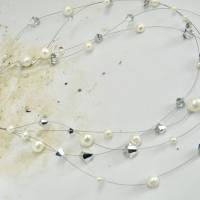Hochzeitskette mit echten Perlen und Glitzer, Swarowski-Kristallen mit Süßwasserperlen, leichte Drahtkette Bild 2