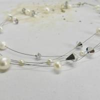 Hochzeitskette mit echten Perlen und Glitzer, Swarowski-Kristallen mit Süßwasserperlen, leichte Drahtkette Bild 4