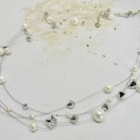 Hochzeitskette mit echten Perlen und Glitzer, Swarowski-Kristallen mit Süßwasserperlen, leichte Drahtkette Bild 5