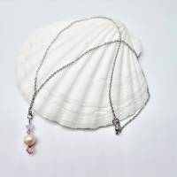 Halskette mit Swarovski Kristallen, Edelstahlkette mit Kristall Anhänger, Süßwasserperlenkette, Kette mit echten Perlen Bild 1