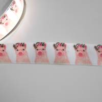 Schwein  mit Blumen  22 mm  Borte Ripsband, schweinchen Bild 1