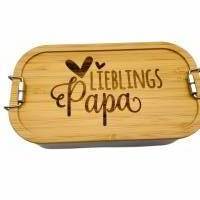 Brotdose Brotbox Lunchbox Blechdose Name Bambus Deckel Taufe Weihnachten personalisiert Geschenk Papa Vatertag Bild 2