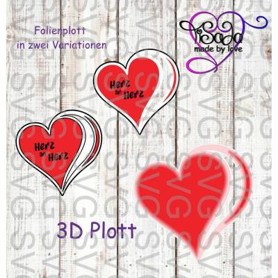 3D Plotterdatei "Herz an Herz" inkl. SVG für Folienplott, DXF