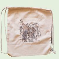 Sommer- Baumwoll-Rucksack mit einem dekorativen Muster  bestickt, Safari, Baumwolle, Größe ca.38 x 40 cm Bild 2