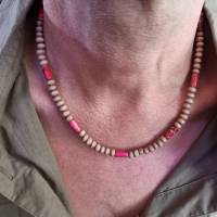 handgefertigte Unisex Halskette aus Holz und Naturstein Perlen im Surfer Stil, Surferkette für Herren & Damen Bild 1