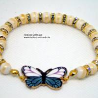 Armband mit Schmetterling und Jadeperlen 18 cm Bild 1