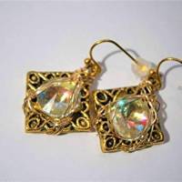 Ohrringe pastell mit funkelndem Kristallglas handgemacht in wirework goldfarben Bild 3