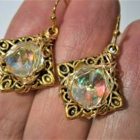 Ohrringe pastell mit funkelndem Kristallglas handgemacht in wirework goldfarben Bild 5