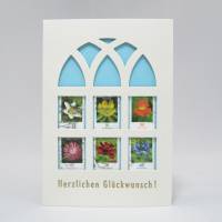 Klappkarte mit Umschlag Herzlichen Glückwunsch, Briefmarke Blüten Buschwindröschen, upcycling Bild 2