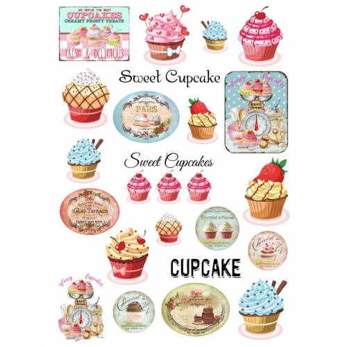 Wasserschiebefolie - Decalfolie - Abziehbild - Vintage - Shabby - Cupcakes - 90089
