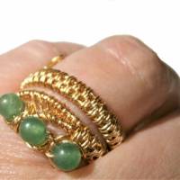 Ring mit Achat grün Spiralring goldfarben verstellbar Geschenk Hippy boho Daumenring Bild 2