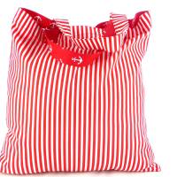 maritimer Einkaufsbeutel, Stofftasche, Baumwollbeutel faltbar *Anker* rot Bild 2