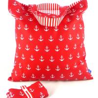 maritimer Einkaufsbeutel, Stofftasche, Baumwollbeutel faltbar *Anker* rot Bild 3