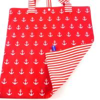 maritimer Einkaufsbeutel, Stofftasche, Baumwollbeutel faltbar *Anker* rot Bild 4